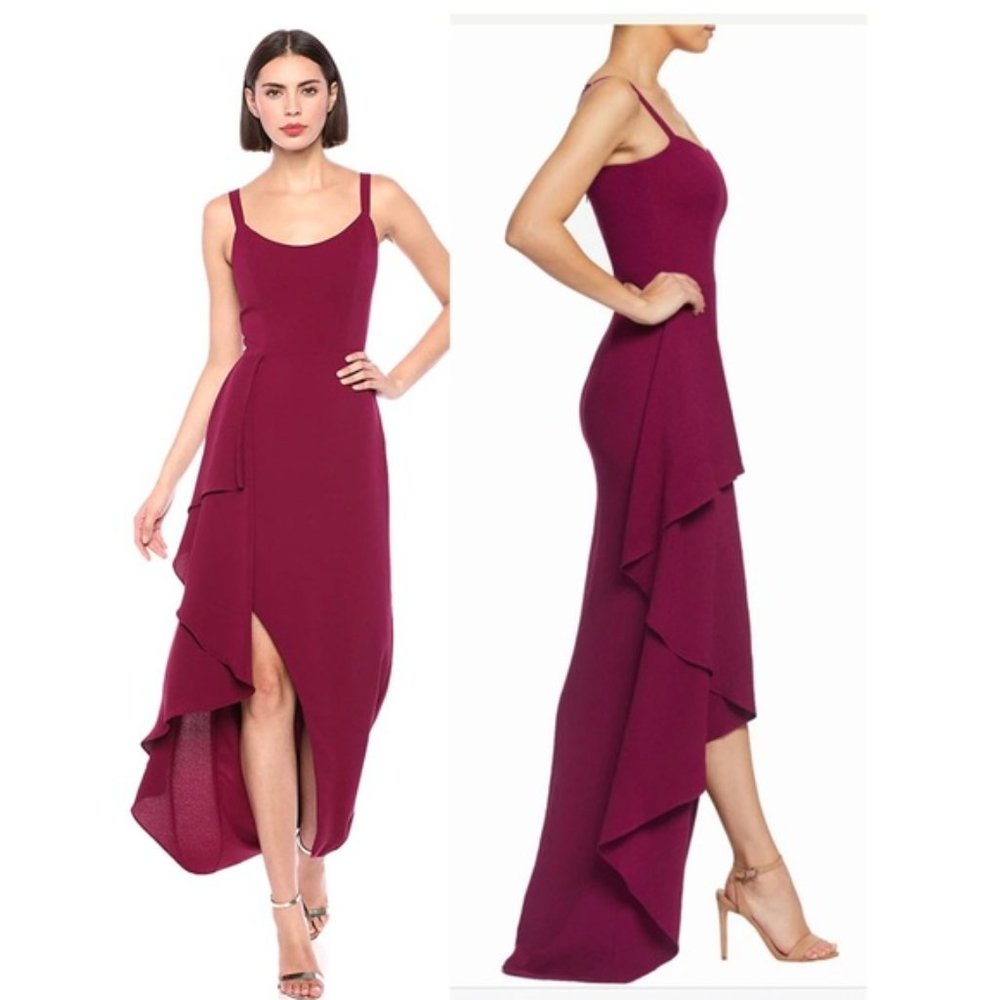Dress The Population Cora Ruffle Slit Gown Large